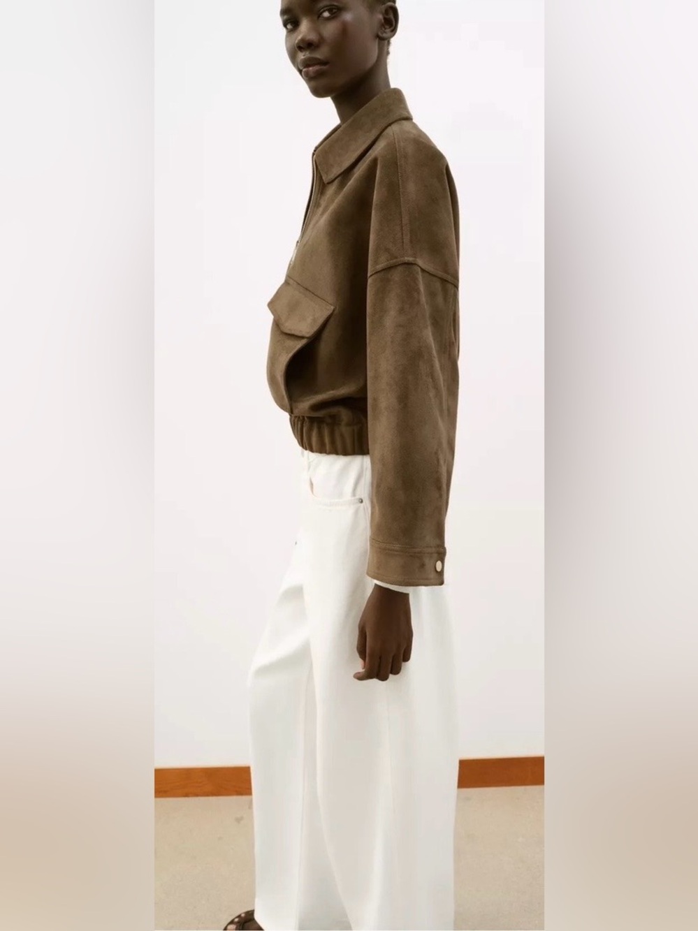 Zara Brown Suede Bomber Jacket - Picture 5 of 12